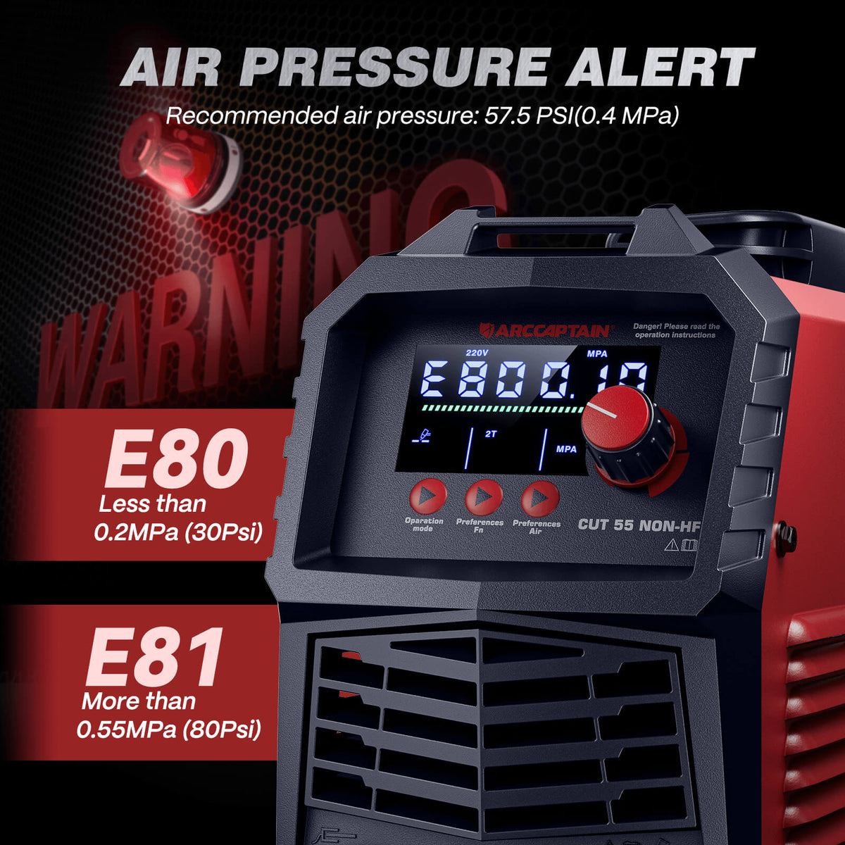 Arccaptain CUT55 NON-HF Plasma Cutter with Welding Helmet