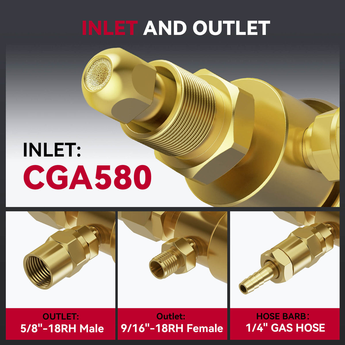 Argon Regulators Gauges Gas Welding CGA580 Inlet Connection with Hose