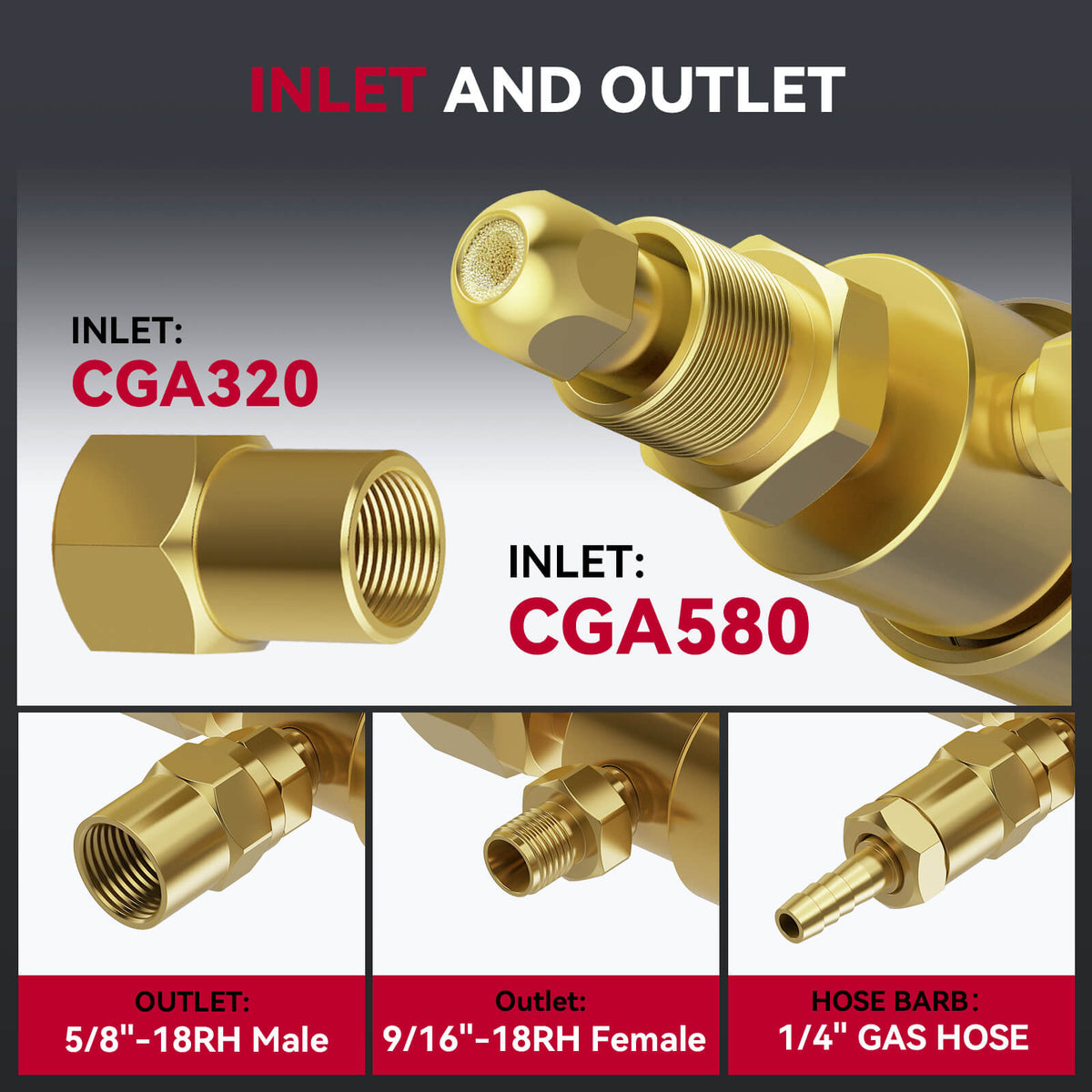 Argon Regulators Gauges Gas Welding CGA580 Inlet Connection with Hose