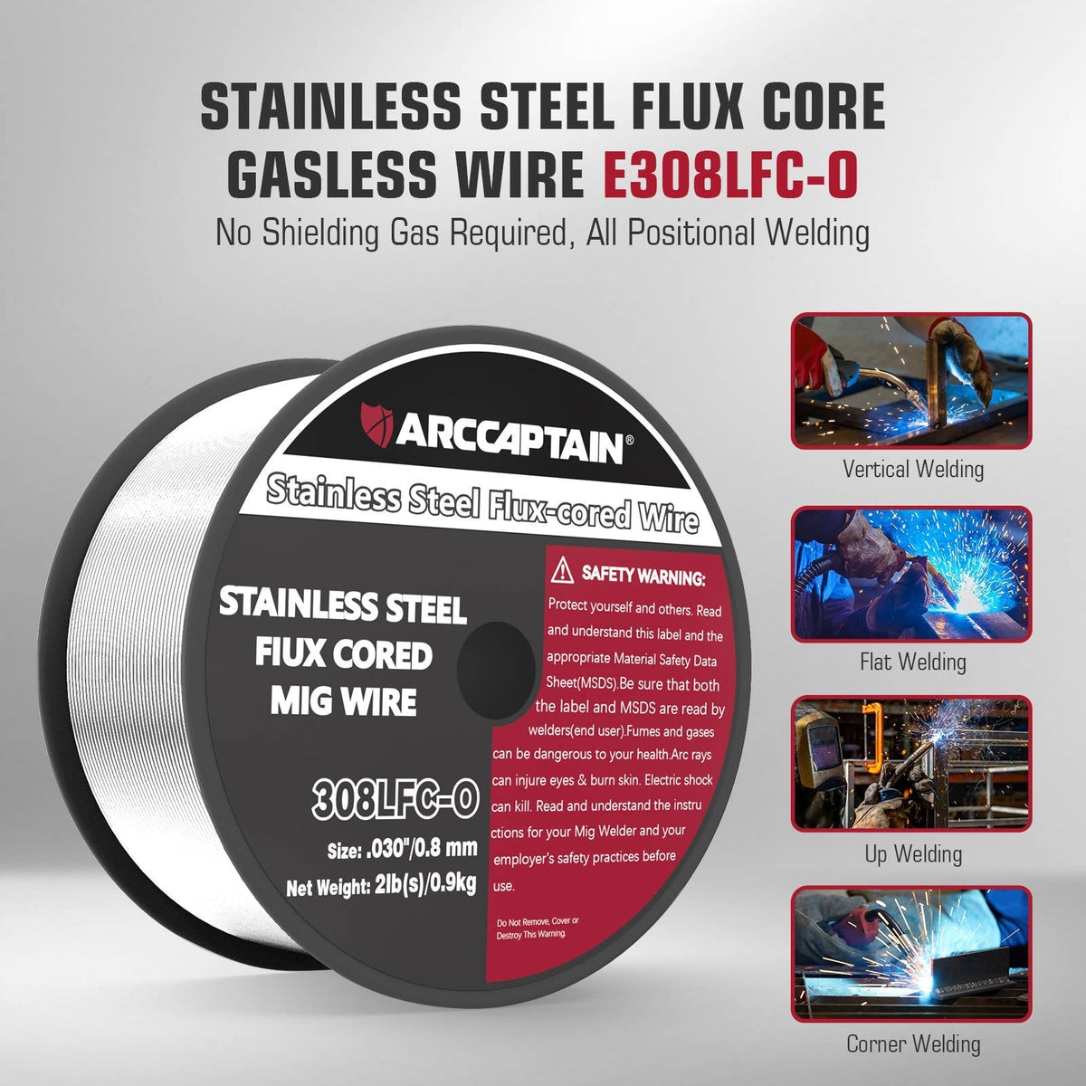ARCCAPTAIN E308LFC-O Flux Cored Wire 2 Lbs Stainless Steel MIG Welding Wire