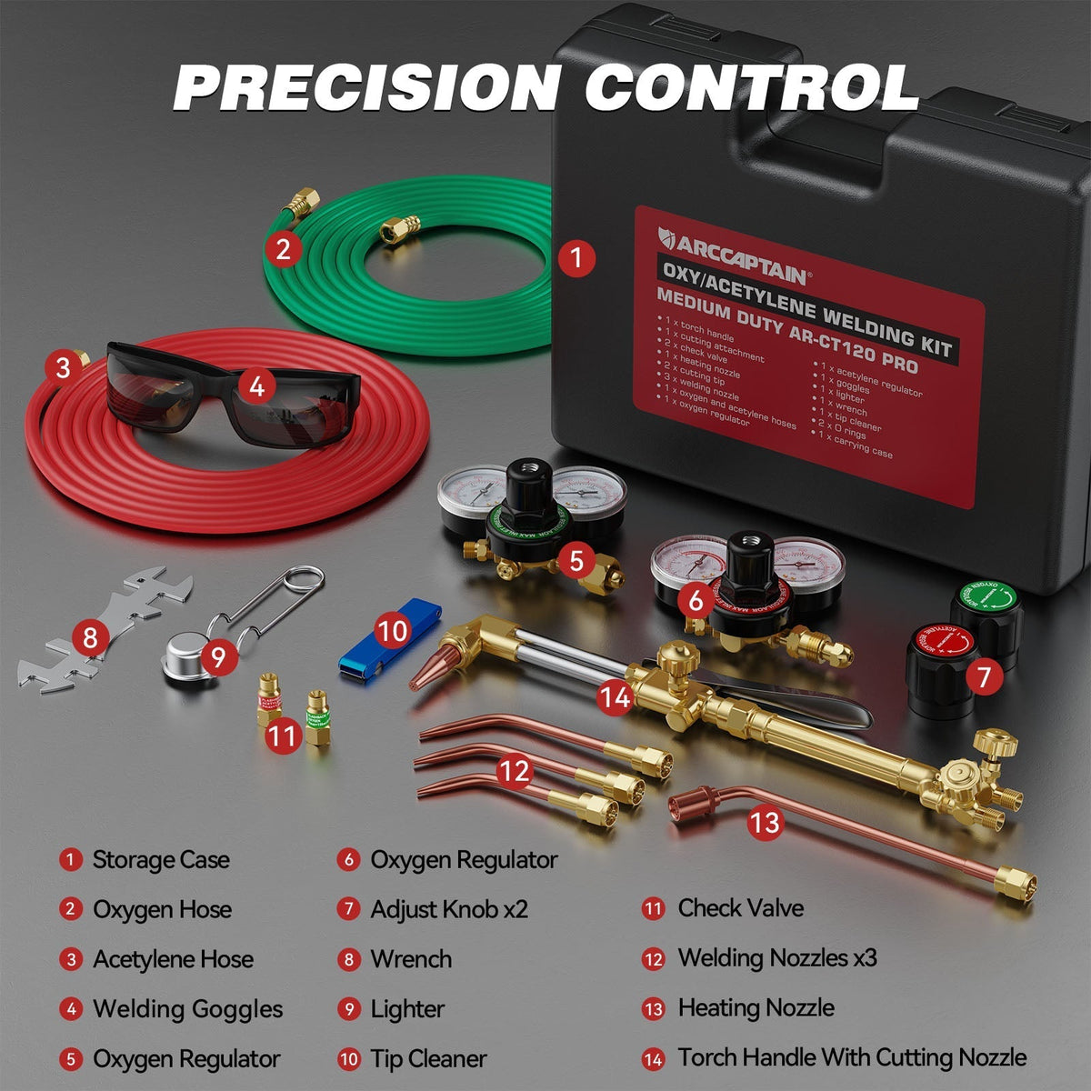 Oxygen Acetylene Cutting Welding Torch Kit with Hose AR-CT120Pro