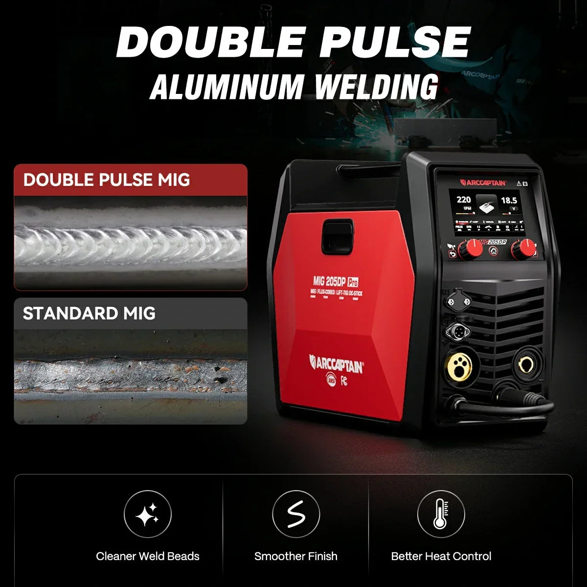 Arccaptain MIG205DP Pro Double Pulse MIG Welder For Aluminum