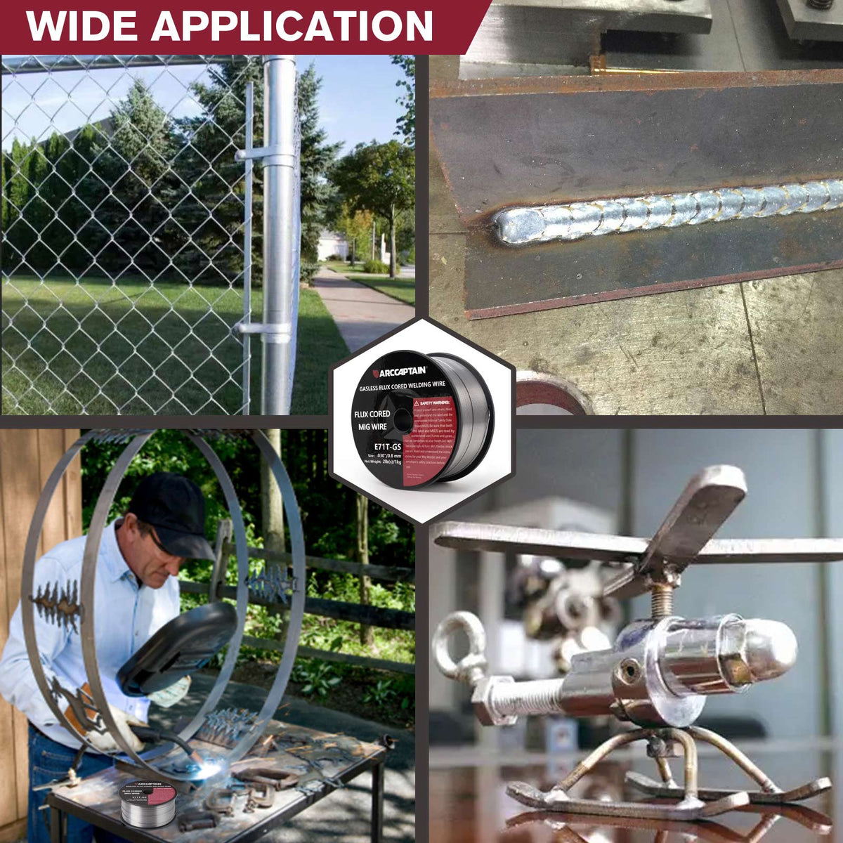 Arccaptain ‎E71T-GS Flux Core Wire 2 Lbs Spool Gasless Carbon Steel MIG Wire