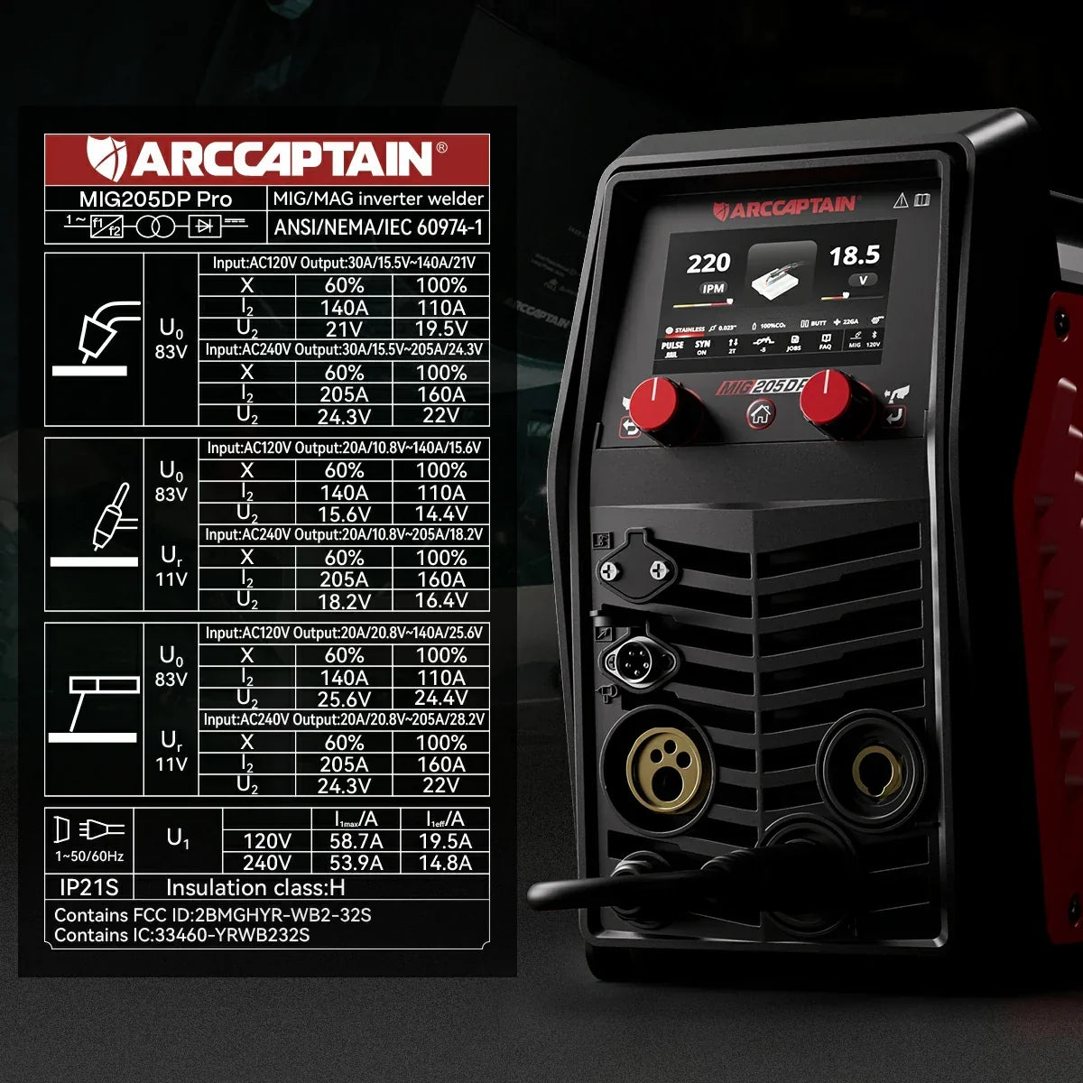 Arccaptain MIG205DP Pro Double Pulse MIG Welder For Aluminum