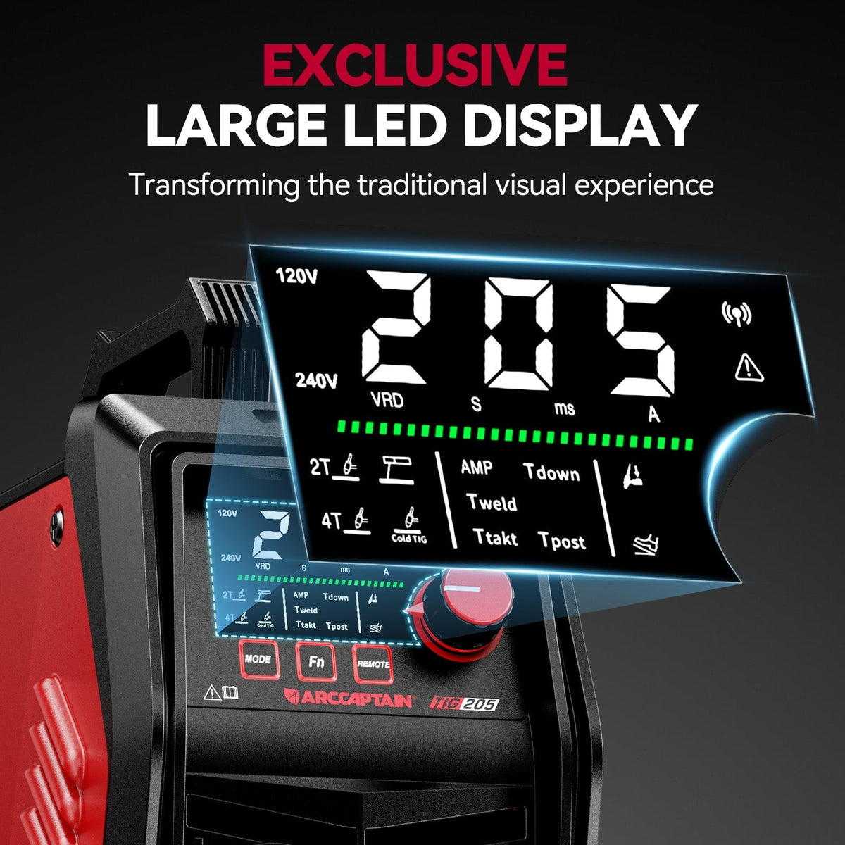 Arccaptain TIG205 Pro Cold TIG Welder with Welding Helmet